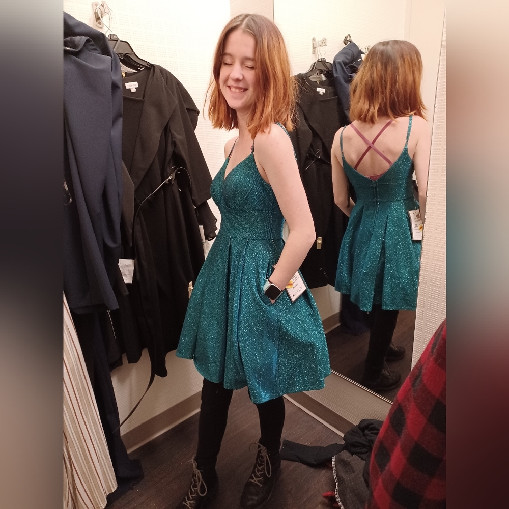 Sparkling Teal Dress with Pockets